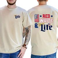 Red White and Miller Lite T-Shirt - USA 4th Of July Gift Graphic Tee - 2 Sides - Him and Her Fashion - Extensive Size Options
