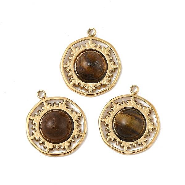 304 Stainless Steel Pave Natural Tiger Eye Pendants