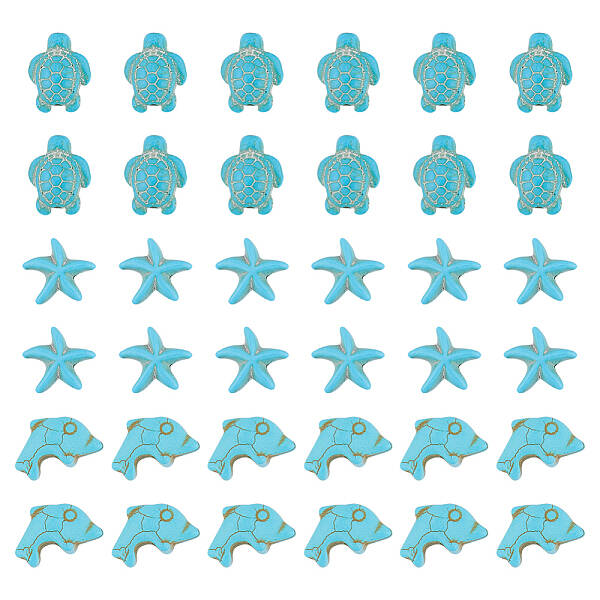 90Pcs 3 Styles Dyed Synthetic Turquoise Beads Strands