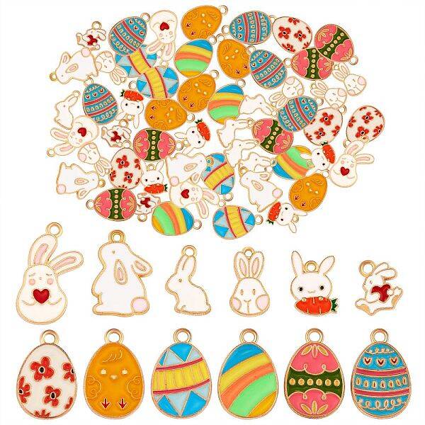 60Pcs 12 Style Alloy Enamel Pendants