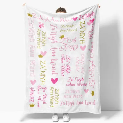Pink Gold Personalized Name Baby Blanket for Girl - Aperturee