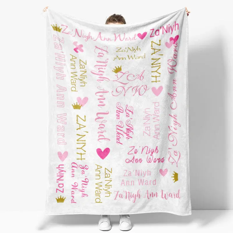 Pink Gold Personalized Name Baby Blanket for Girl - Aperturee
