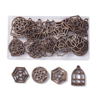 30Pcs 6 Style Wooden Filigree Joiners Links
