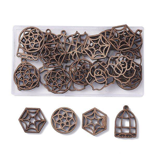 30Pcs 6 Style Wooden Filigree Joiners Links