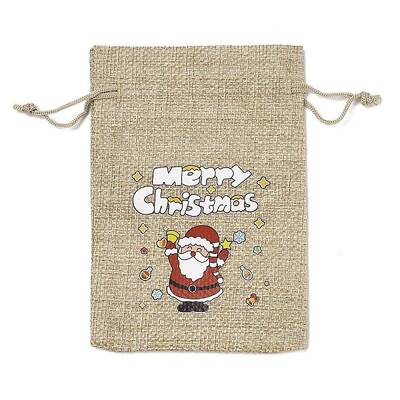 Christmas Printed Burlap Packing Pouches Drawstring Bags