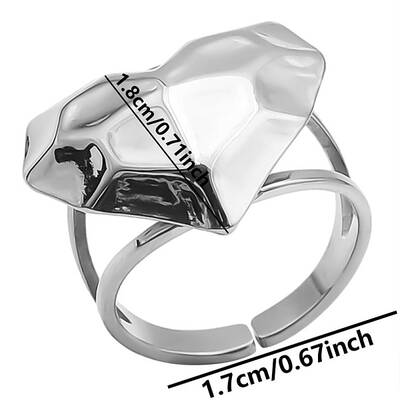 Non-Tarnish Geometric Heart Shape Stainless Steel Open Cuff Ring for Unisex Jewelry