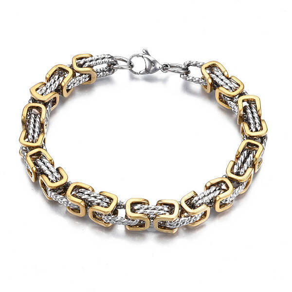 Ion Plating(IP) Two Tone 201 Stainless Steel Byzantine Chain Bracelets