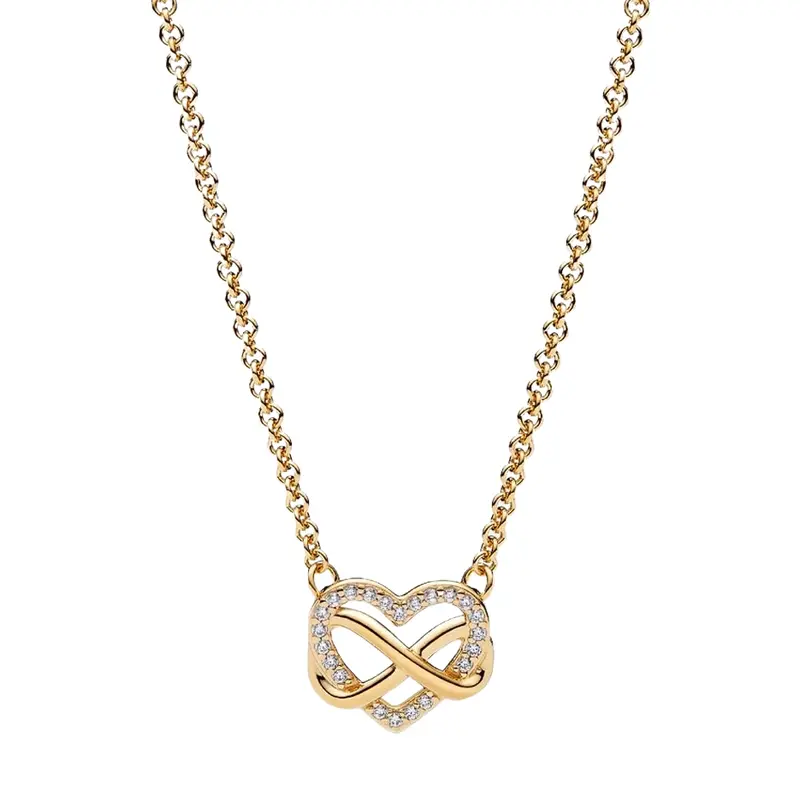 Sterling Silver with Yellow Gold Plated Sparkling Infinity Heart Collier Necklace