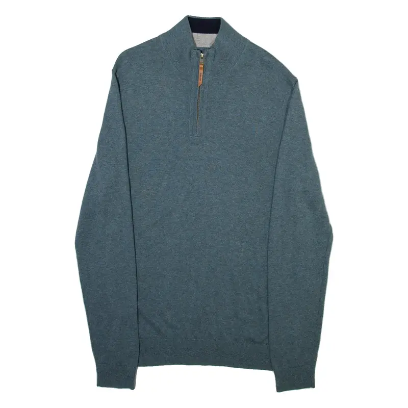 FAT FACE Lightweight Mens Jumper Blue 1/4 Zip Tight Knit M