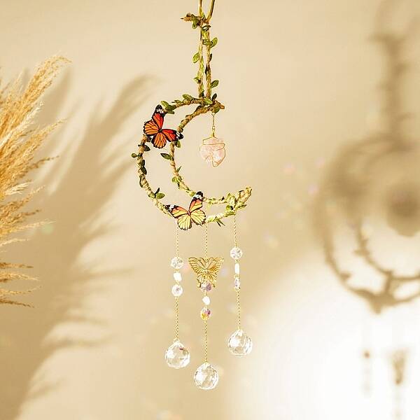 Natural Rose Quartz Hanging Suncatcher Pendant Decoration