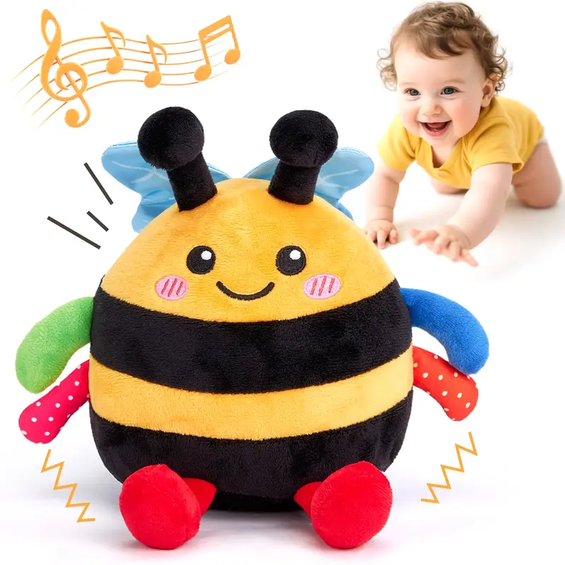 hahaland Baby Toy for 6-12 Months – Crawling Musical Dancing Bouncing Learning Bee Plush, Interactive Tummy Time Toy for 1 ...