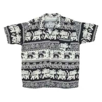 Elephants Mens Shirt Black Crazy Pattern XL