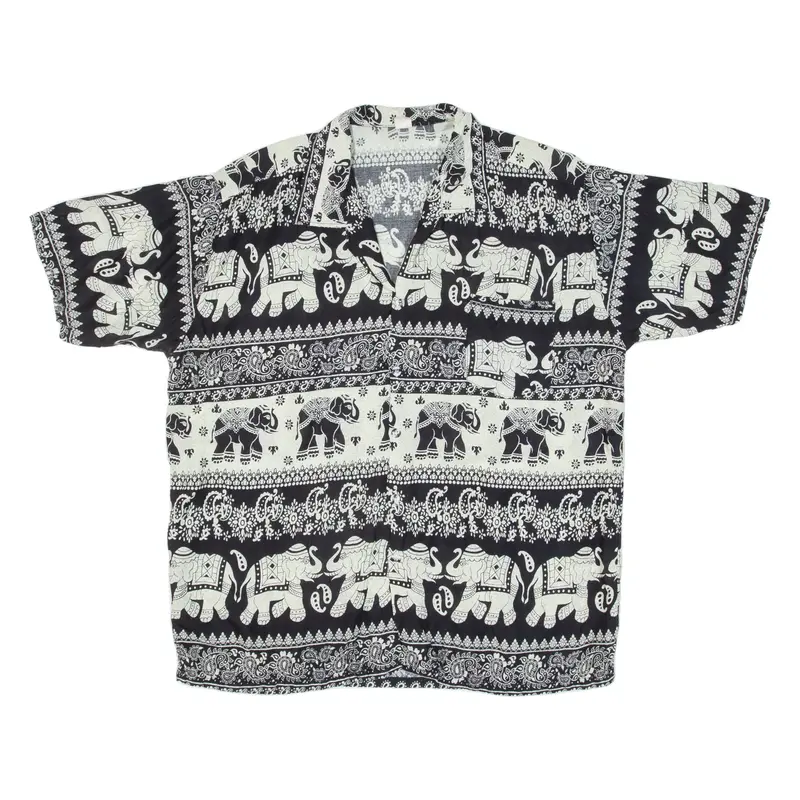 Elephants Mens Shirt Black Crazy Pattern XL