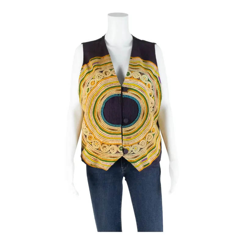 Womens Printed Waistcoat Purple V-Neck Sleeveless Crazy Pattern XL