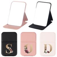 Letter & Flower Pattern Makeup Mirror, 1 Count Pink Portable Handheld Cosmetic Mirror with Foldable Protective Cover, Compact...