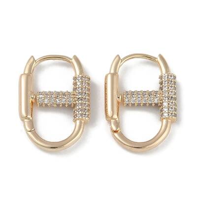 Carabiner Brass Micro Pave Clear Cubic Zirconia Hoop Earrings