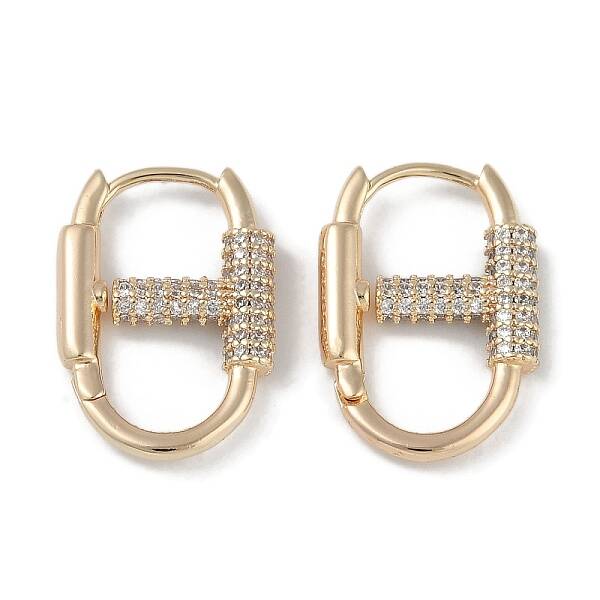 Carabiner Brass Micro Pave Clear Cubic Zirconia Hoop Earrings
