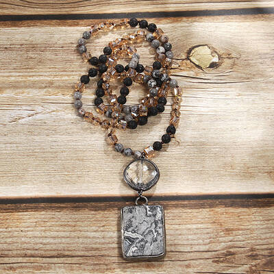 Rectangle & Flat Round Bohemian Style Natural Picasso Jasper with Glass Pendant Necklaces