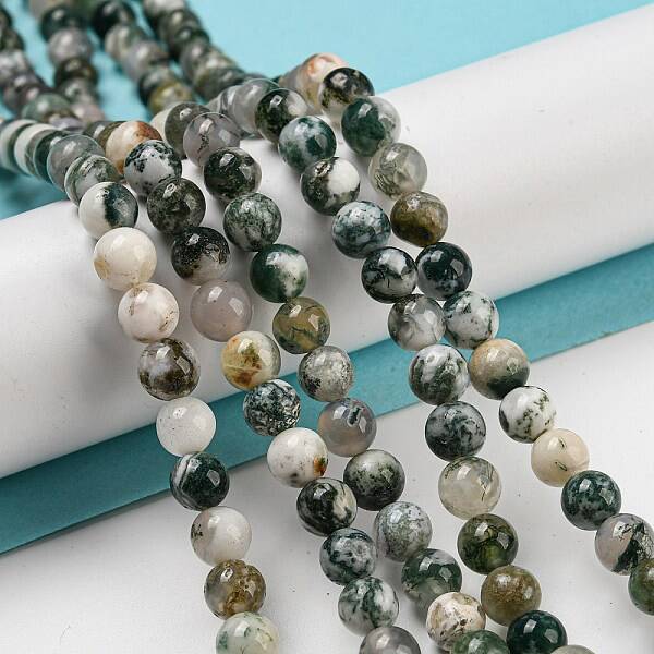 Natural Tree Agate Round Gemstone Beads Strands