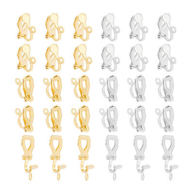 32Pcs 2 Colors Brass Clip-on Earring Findings