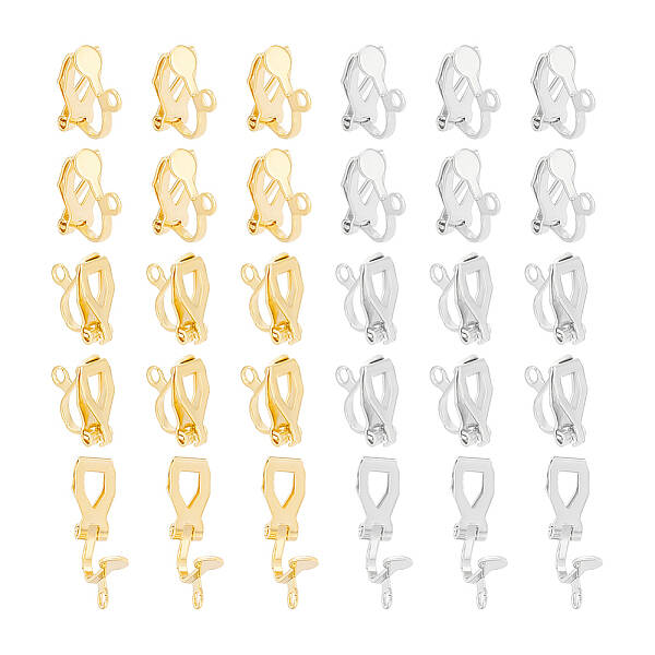 32Pcs 2 Colors Brass Clip-on Earring Findings