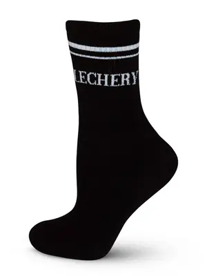 LECHERY® UNISEX VARSITY STRIPED HALF-CREW SOCKS | Size: O/S | Color: BLACK