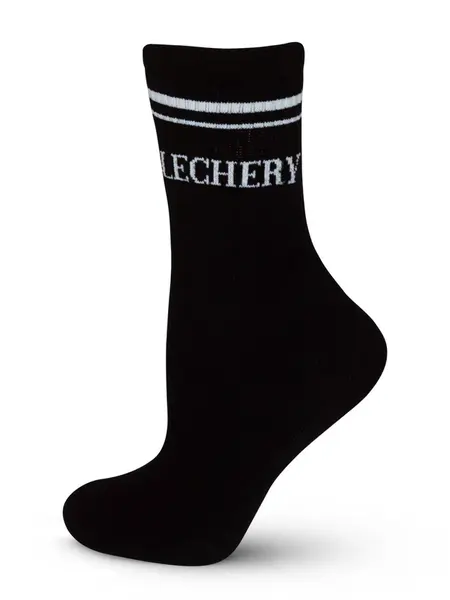 LECHERY® UNISEX VARSITY STRIPED HALF-CREW SOCKS | Size: O/S | Color: BLACK