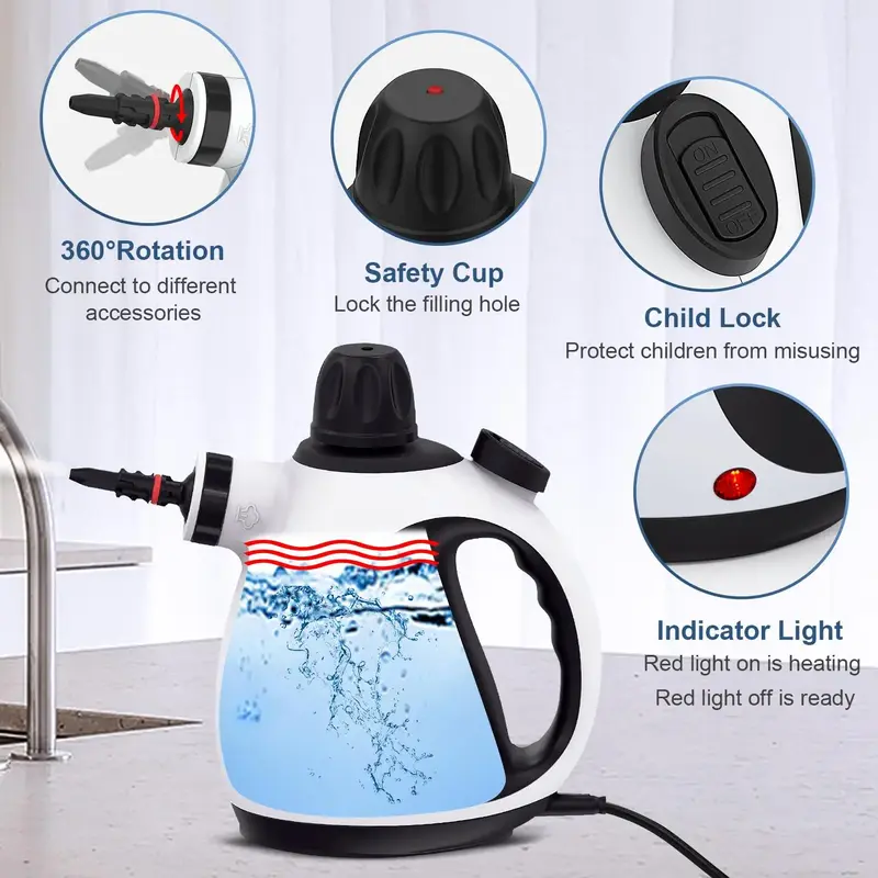 KOITAT Multipurpose Handheld Steam Cleaner with 10-Piece Accessory Kit for Home Cleaning ，Springclean Appliances Tool House...