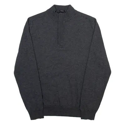 HUGO BOSS Mens Jumper Grey 1/4 Zip Tight Knit Wool L