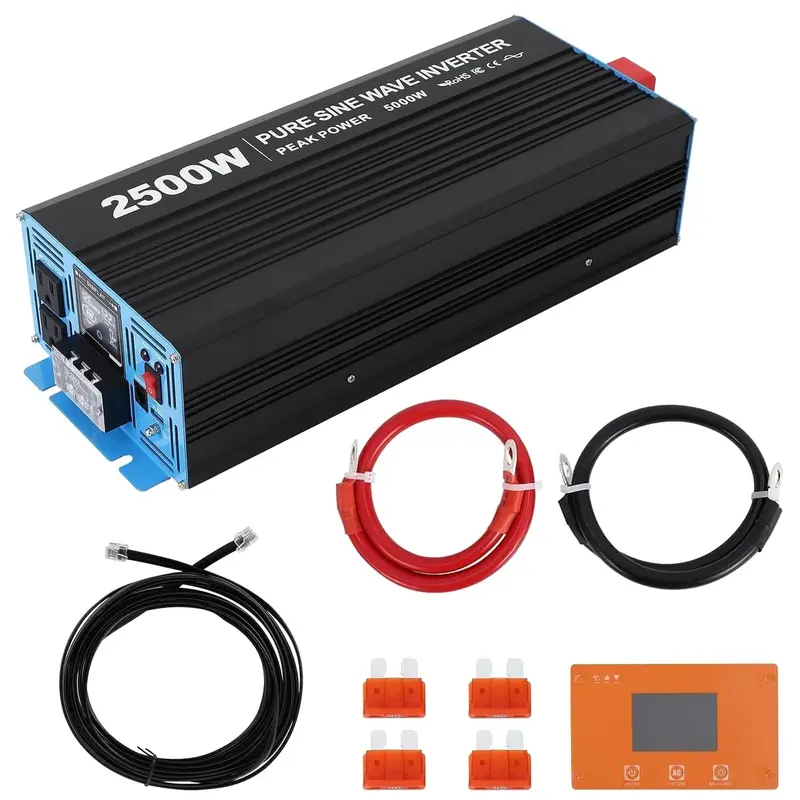 Garvee 2500W Pure Sine Wave Inverter — 5000W Peak, 12V→120V AC, Low-Idle Power, Multi‑Battery Compatible (Li/AGM/GEL), ...