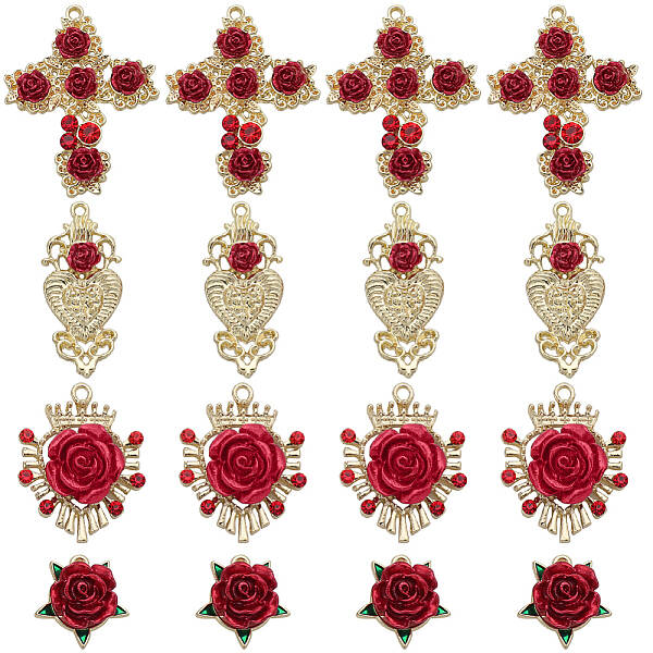 24Pcs 4 Styles Alloy Rhinestone Pendants