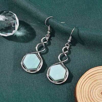 Hexagon Natural Flower Amazonite Dangle Earrings