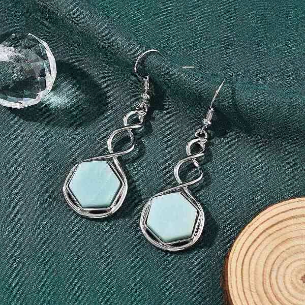 Hexagon Natural Flower Amazonite Dangle Earrings