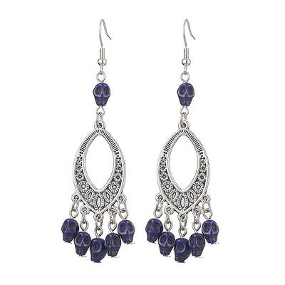 Halloween Skull Dyed Synthetic Turquoise & Alloy Dangle Earrings