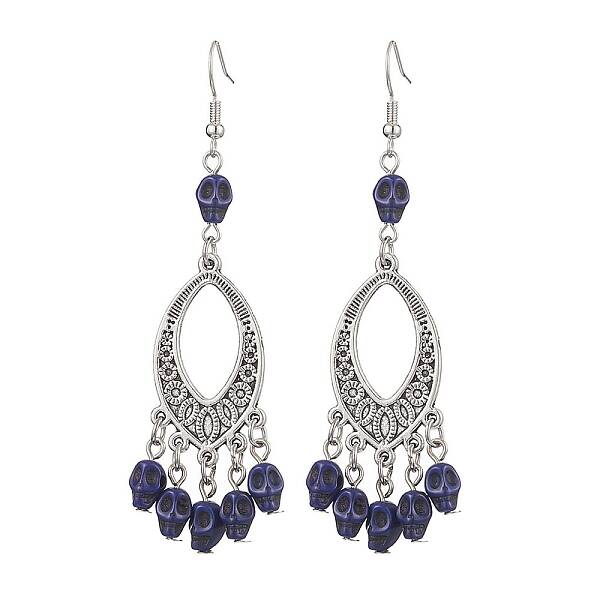Halloween Skull Dyed Synthetic Turquoise & Alloy Dangle Earrings