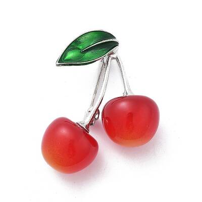 Cherry Alloy Red Enamel Pin Fruit Brooches