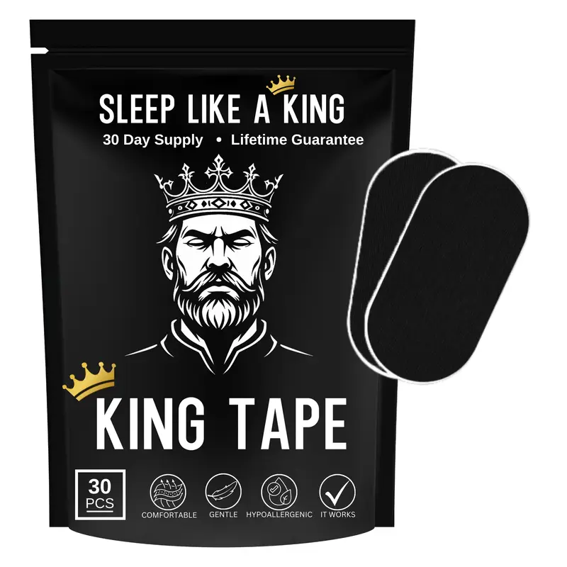 King Mouth Tape - one month supply mouth tape for sleep, 30 Pack, black, gentle adhesion, for sleep Snoring Nose Breathing, S...