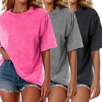Holafish 3Pcs Unisex Cotton T-Shirts Oversized Half Short Sleeves Casual Loose Solid Streetwear Tops,Baggy Retro Street T-Shi...