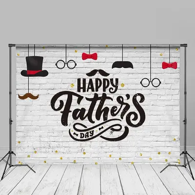 Gold Spot White Brick Fathers Day Backdrop Decor - Aperturee