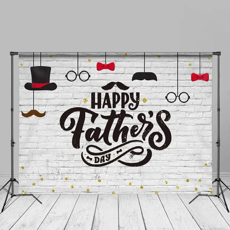 Gold Spot White Brick Fathers Day Backdrop Decor - Aperturee