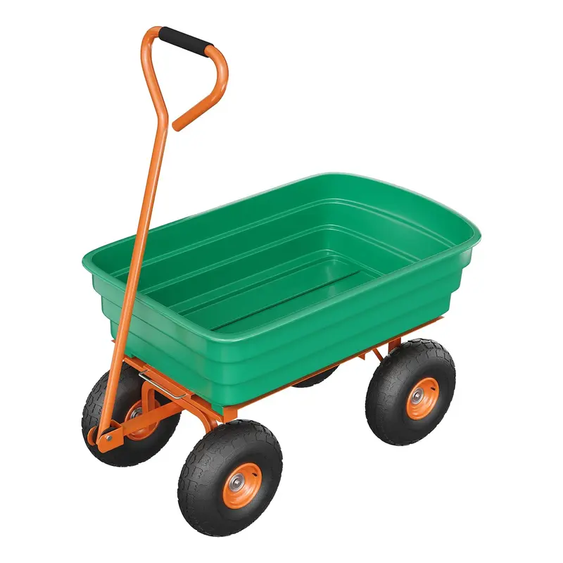 Garvee Garden Dump Cart 600 lb Capacity with Quick-Release Dump, 180° Adjustable Handle, Steel & Polypropylene, All-Terrain ...