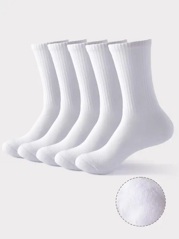 Men's Solid Crew Socks, Athletic Running Comfy Breathable Mid Calf Socks, Multi-pack Sports Socks for Daily Wear, Men's Hosie...