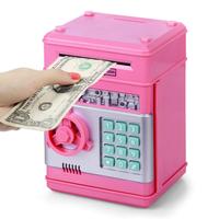 Talking Pink Children's ATM piggy bank, with dual debit cards, power-off memory, automatic opening of real money drawer, bank...