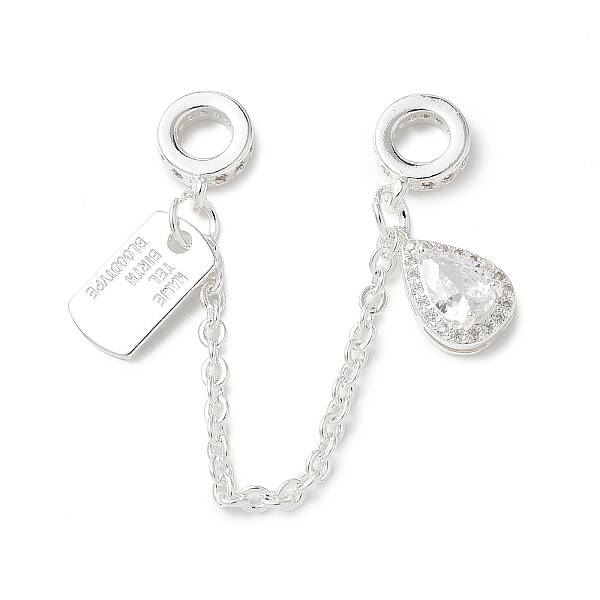 Brass Micro Pave Clear Cubic Zirconia Cable Chain European Beads