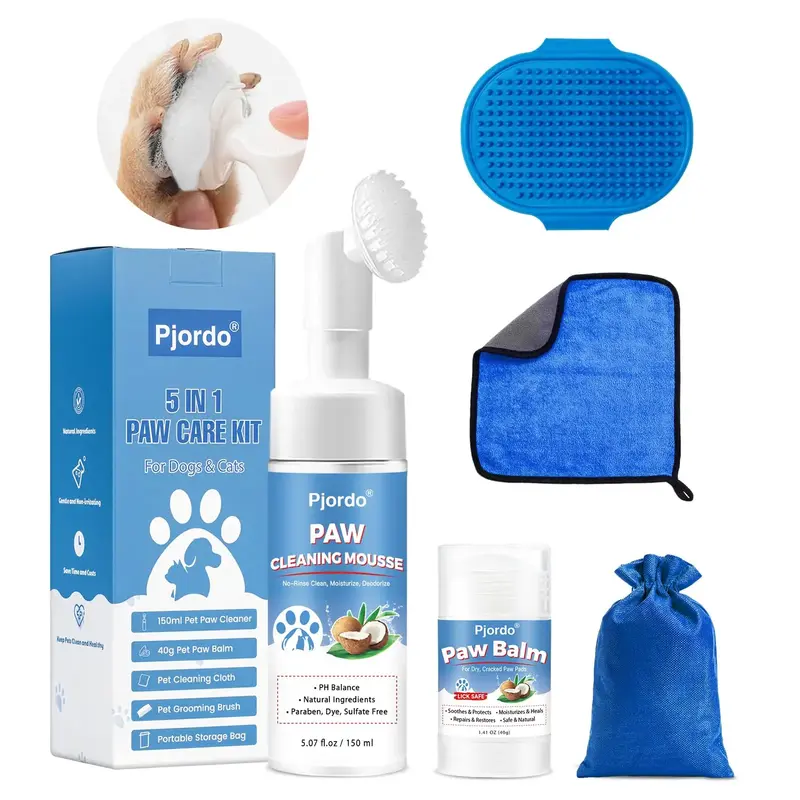 Dog Paw Cleaner Kit - No Rinse Foaming Cleanser for Dogs and Cats, Balm for Dry Cracked Paws & Nose, Pet Foot Washer for All ...