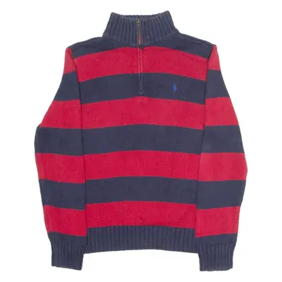 POLO RALPH LAUREN Boys Jumper Red Striped 1/4 Zip Tight Knit L