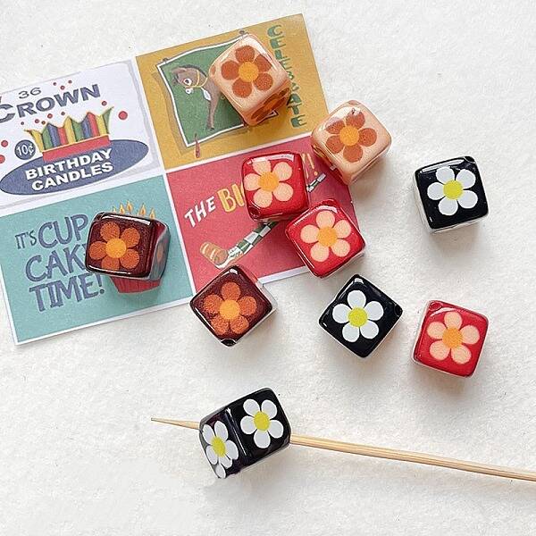 Winter Theme Printed Opaque Acrylic Beads