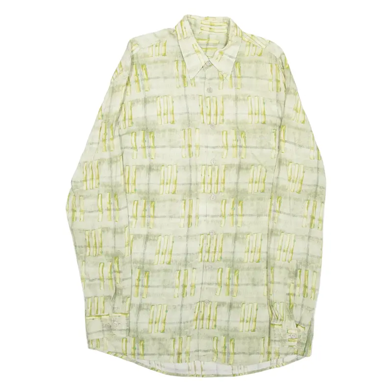 Mens Shirt Green Crazy Pattern Long Sleeve L