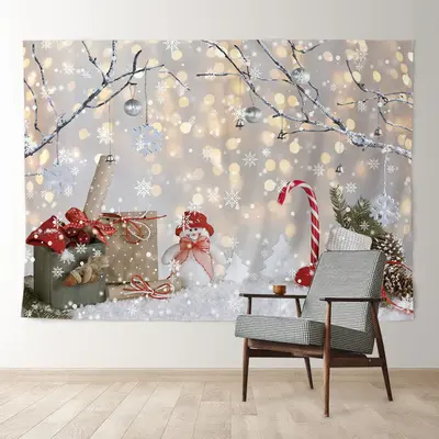 Aperturee Silver Bauble Snowflake Lightin Christmas Backdrop