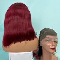 13X4 Full lace frontal human hair Straight bob wigs 99J 1b P427 Short lace wigs